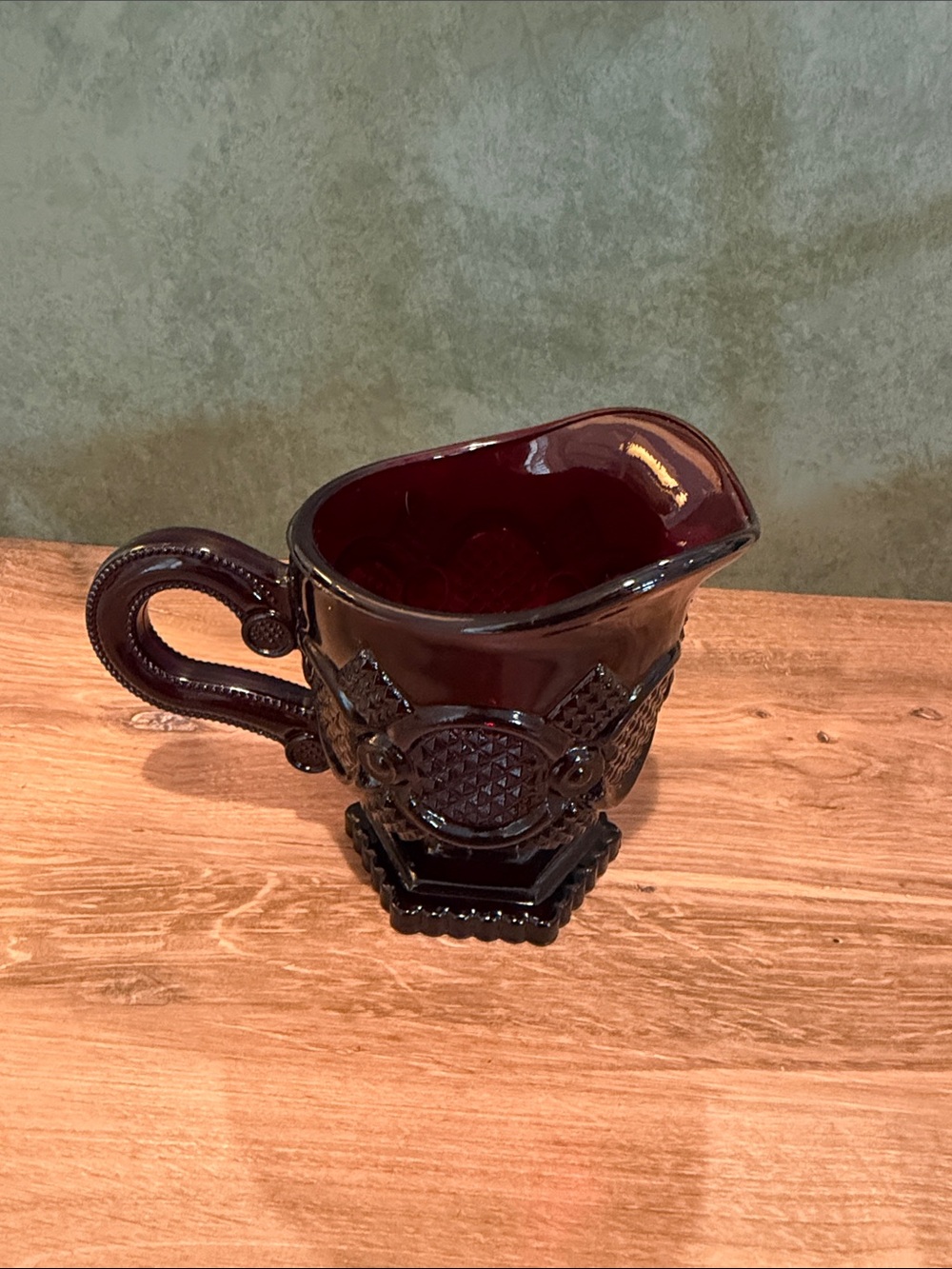 Avon Deep Ruby Red Pressed Glass Creamer Pitcher